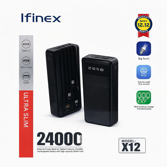Ifinex Ultra Slim Power Bank – 24000mAh (Model X12)