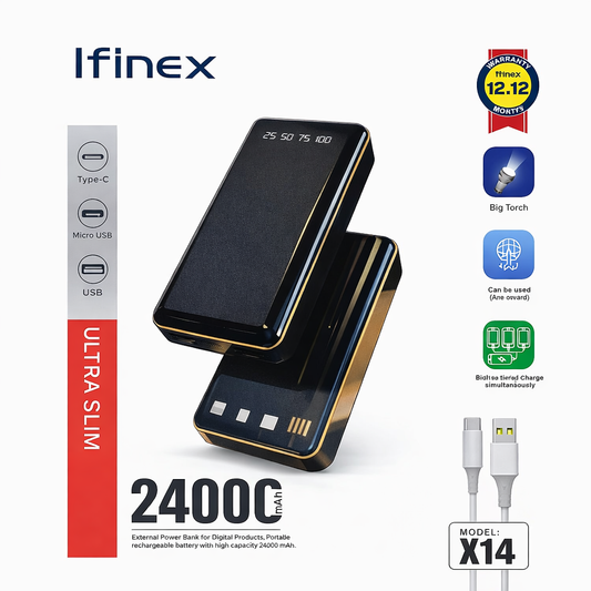 Ifinex Ultra Slim Power Bank – 24000mAh (Model X14)