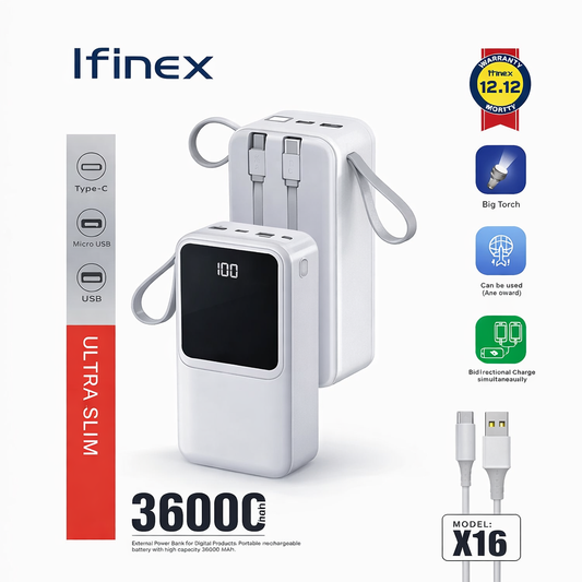 Ifinex Ultra Slim Power Bank – 36000mAh (Model X16)
