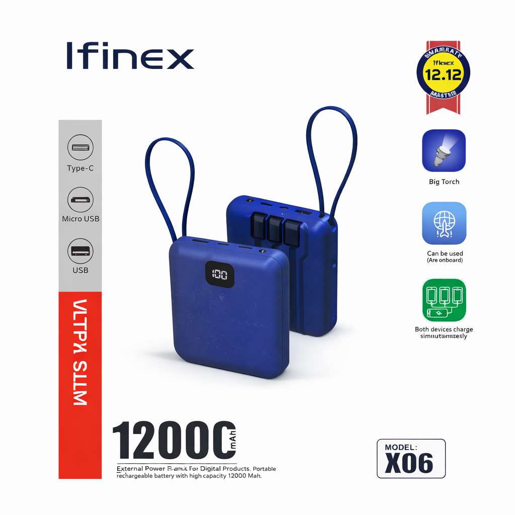 Ifinex Ultra Slim Power Bank – 12000mAh (Model X06)