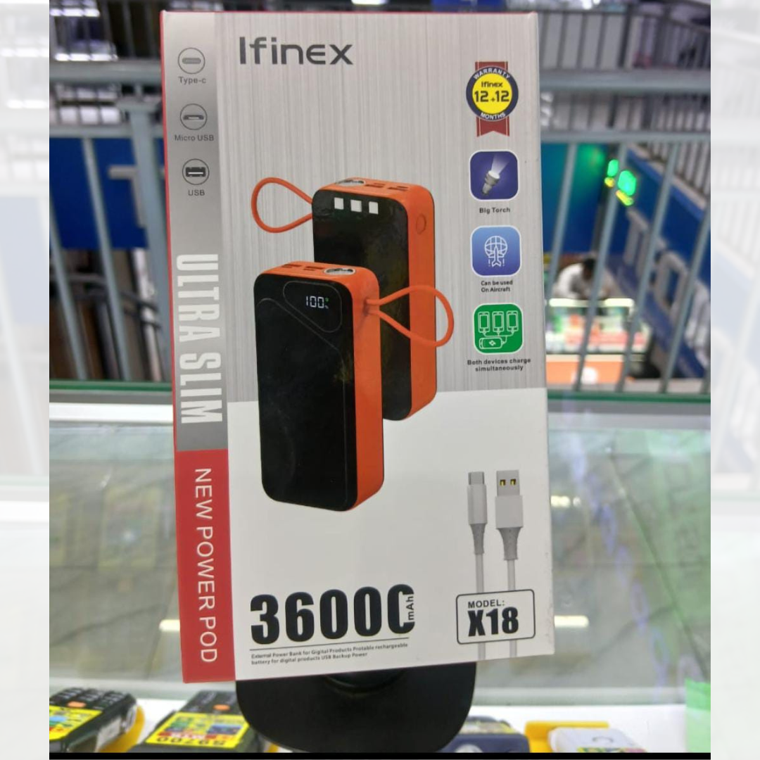 Ifinex Ultra Slim Power Bank – 36000mAh (Model X18)